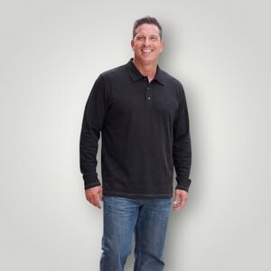 Nautica Long Sleeve Polo Large Black Silk Cashmere Cotton Blend Quiet Luxury New